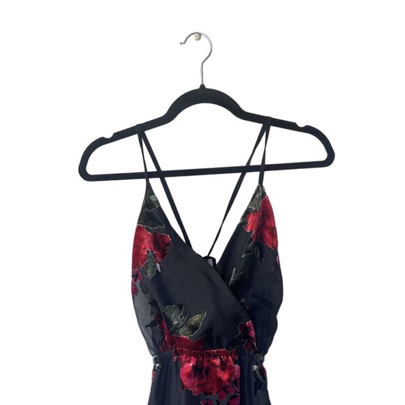 Lulus Dress XS Mini Floral Burnout Velvet Lizbeth Black Red Skater Cocktail - Picture 5 of 12
